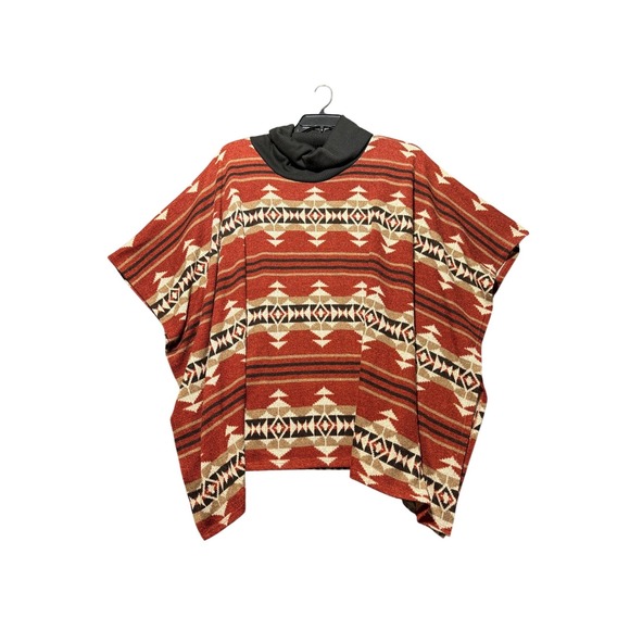 Gibiu Sweaters - GIBIU Poncho Sweater Women Large Rust Excellent Aztec Geometric Cowl Neck